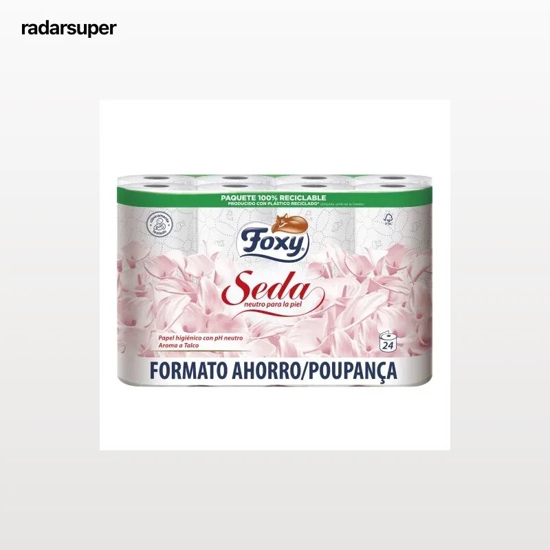 Papel higiénico aroma talco Foxy Seda 24 rollos.