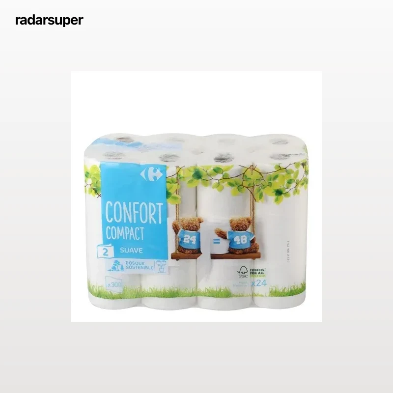 Papel higiénico compact doble rollo Carrefour 24 rollos.
