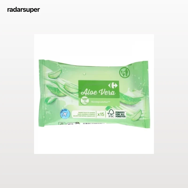 Papel higiénico húmedo aloe vera Carrefour 15 ud.