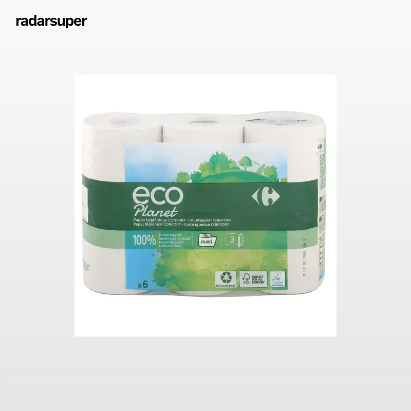Papel higiénico maxi 3 capas ecológico Carrefour Eco Planet 6 ud.