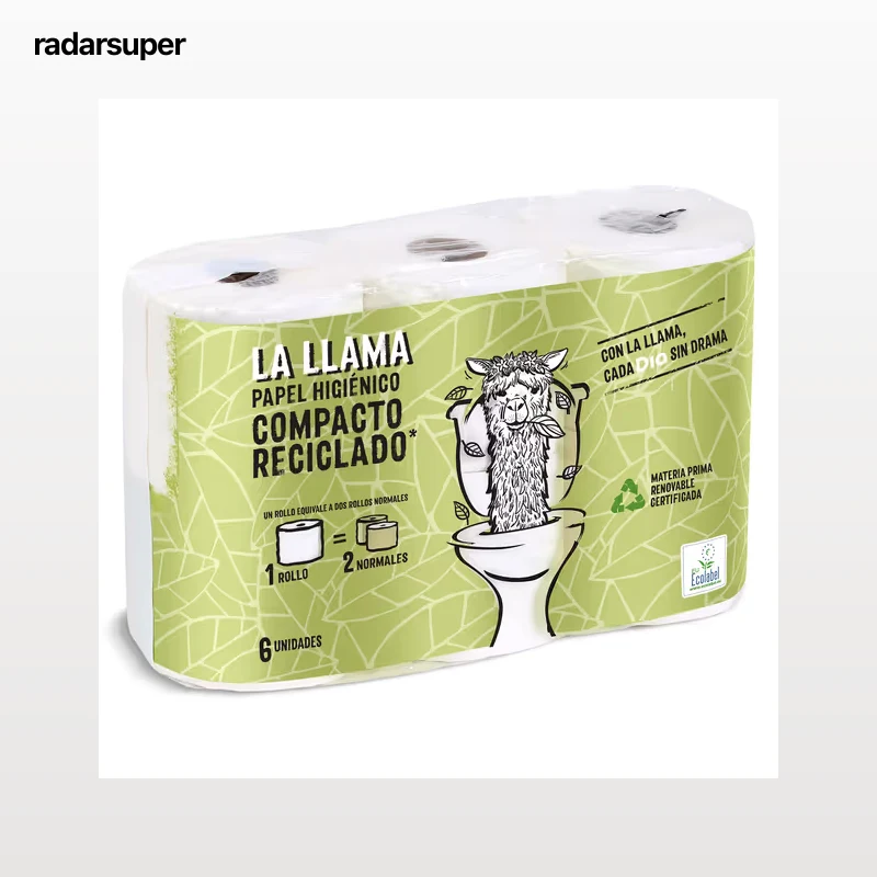 Papel higiénico reciclado doble rollo Dia La Llama 6 unidades