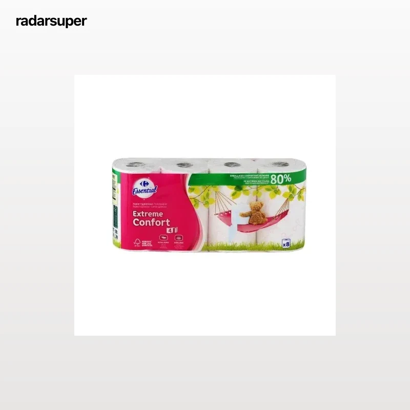 Papel higienico suave y grueso supreme confort Deco Carrefour 8 rollos