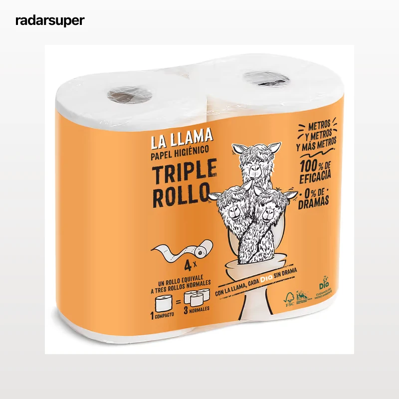 Papel higiénico triple rollo Dia La Llama 4 unidades