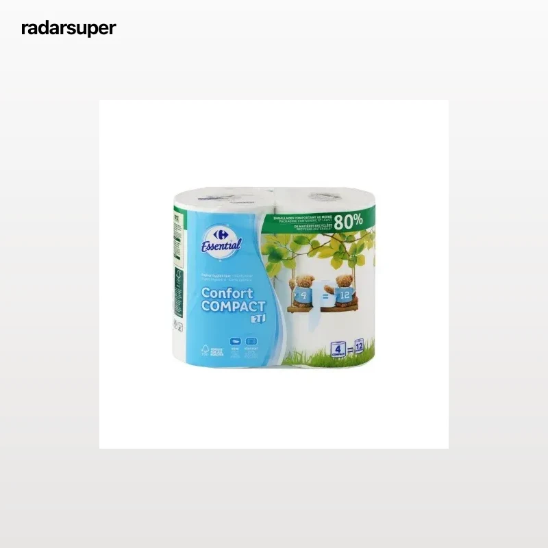 Papel higiénico triple rollo de 2 capas Carrefour Essential 4 rollos.