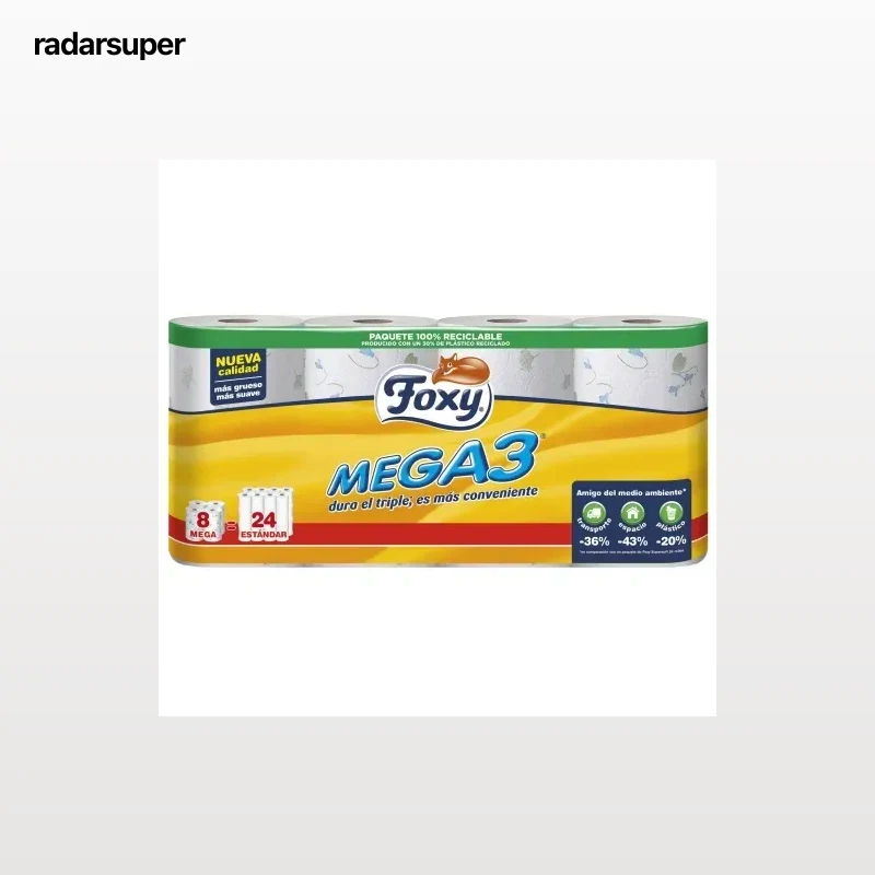 Papel higiénico triple rollo Foxy Mega3 8 rollos