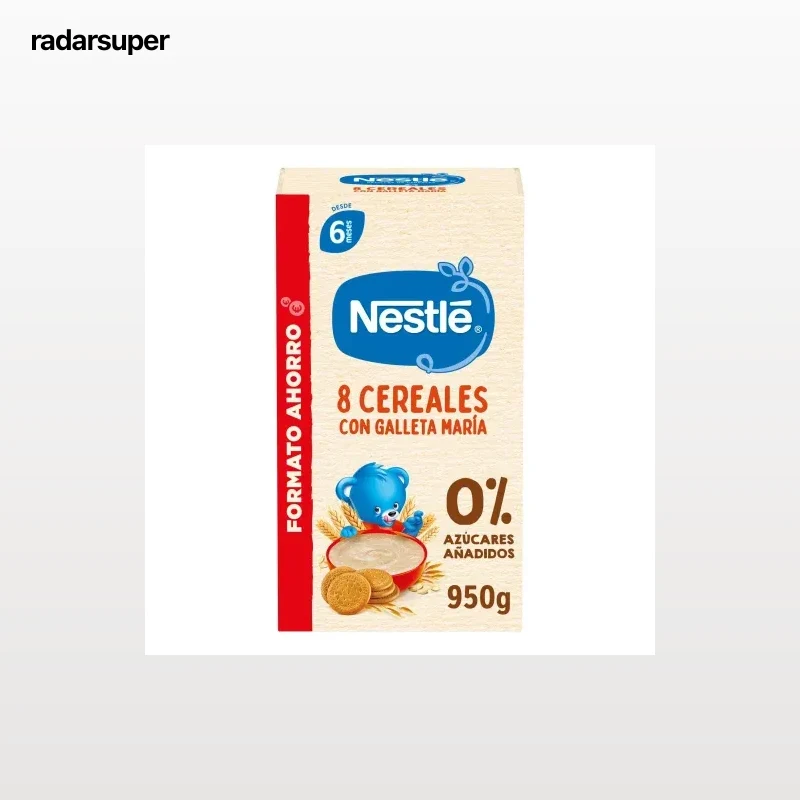 Papilla infantil desde 6 meses 8 cereales con galleta maría Nestlé sin azúcar añadido 950 g.