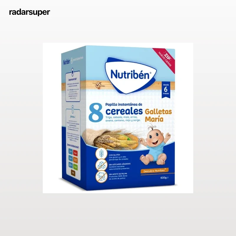 Papilla infantil desde 6 meses 8 cereales galletas María Nutribén sin aceite de palma 600 g.