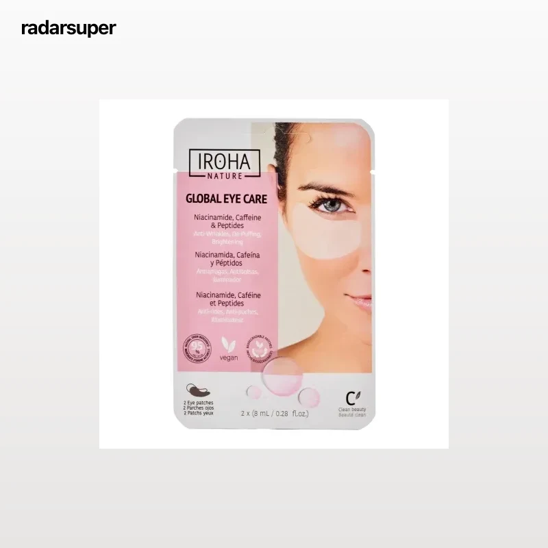 Parches de ojos biodegradables antiarrugas, bolsas y ojeras con niacinamida, cafeína y péptidos Iroha Nature 2 ud.