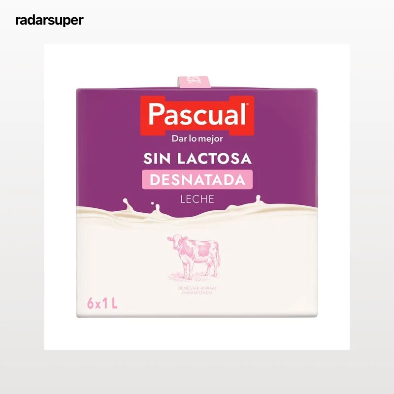 PASCUAL Leche desnatada sin lactosa procedente de vacas con bienestar garantizado 6 x 1l.