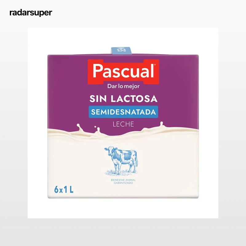 PASCUAL Leche semidesnatada sin lactosa procedente de vacas con bienestar garantizado  6 x 1l.