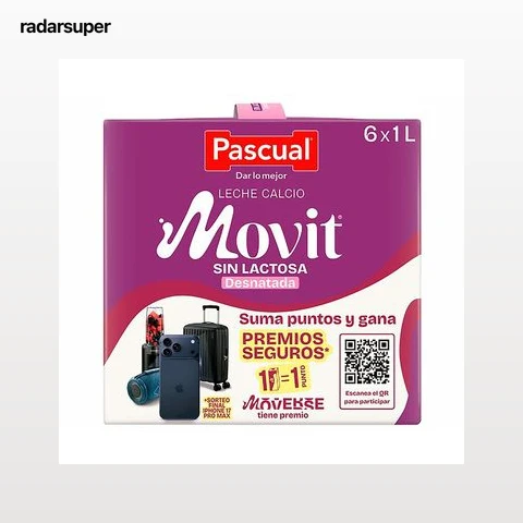 PASCUAL Movit Leche con calcio; desnatada y sin lactosa Caja 6X1 L
