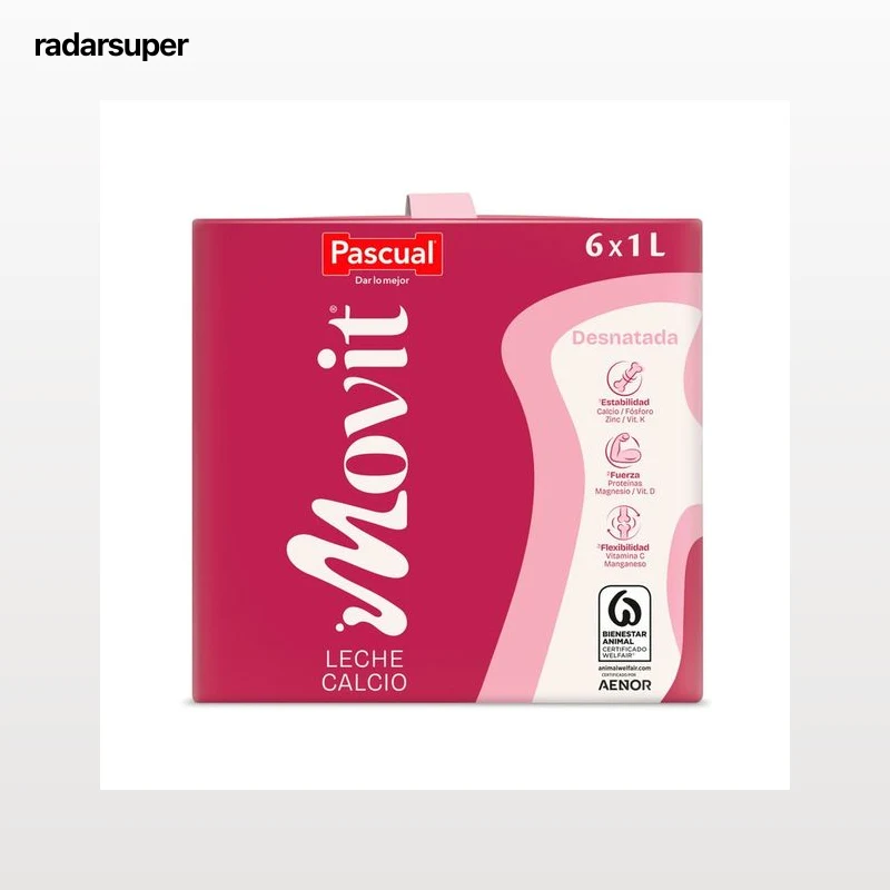 PASCUAL Movit Leche desnatada de vaca, con calcio y con alto contenido en vitamina D  6 x 1 l.
