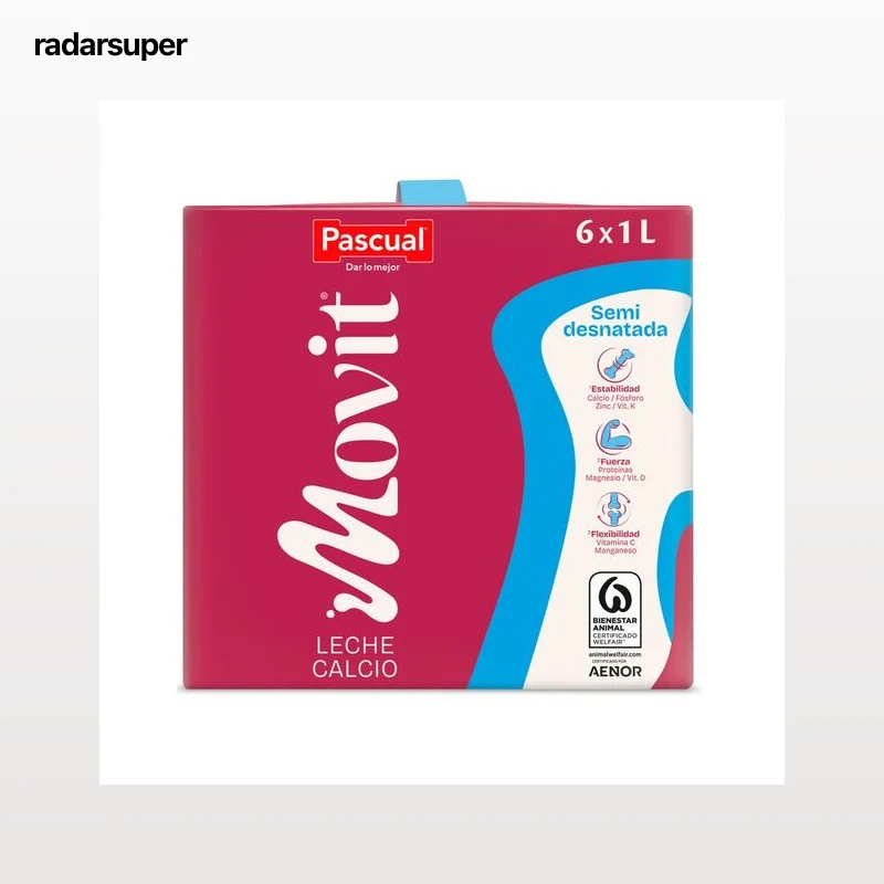 PASCUAL Movit Leche semidesnatada de vaca, con calcio y con alto contenido en vitamina D 6 x 1 l.