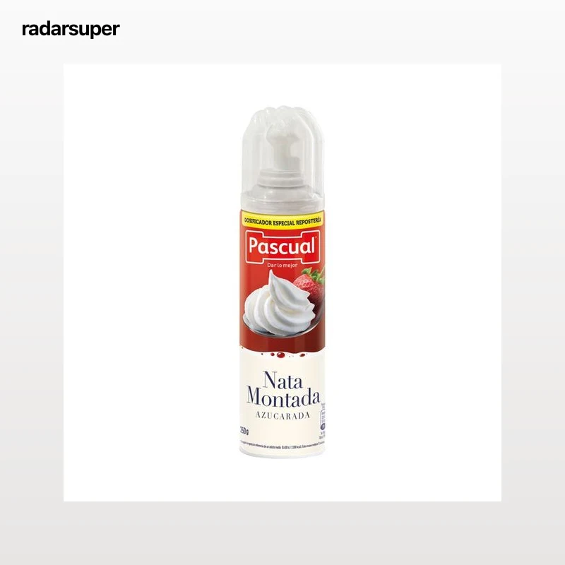 PASCUAL Nata montada azucarada en spray , con dosificador especial para reposteria PASCUAL 250 g.