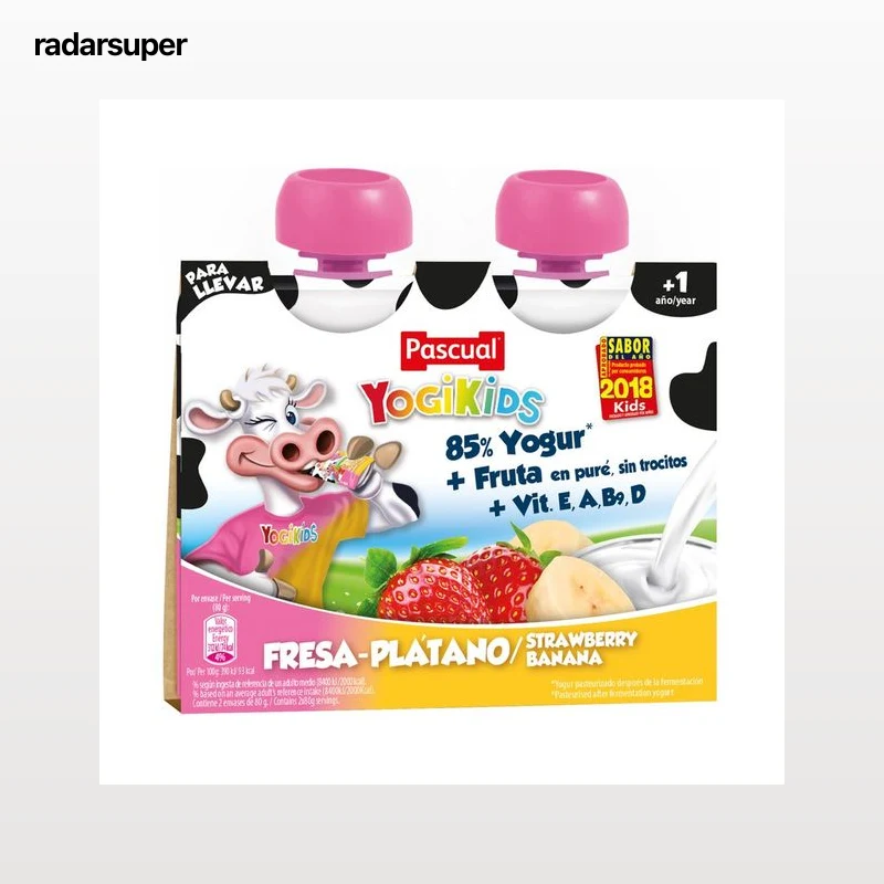PASCUAL Yogur bebible de fresa o plátano PASCUAL Yogikids 2 x 80 g