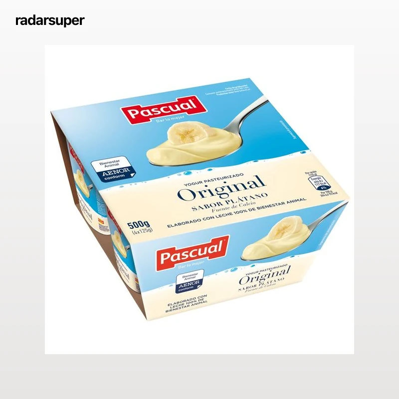 PASCUAL Yogur pasteurizado con sabor a plátano 4 x 125 g.