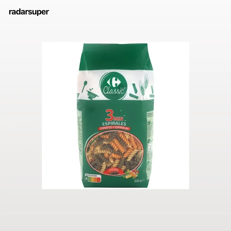 Pasta espiral tricolor Carrefour Classic 500 g.