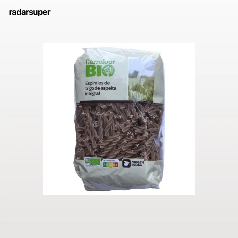 Pasta espirales integrales de trigo de espelta ecológica Carrefour Bio 400 g.