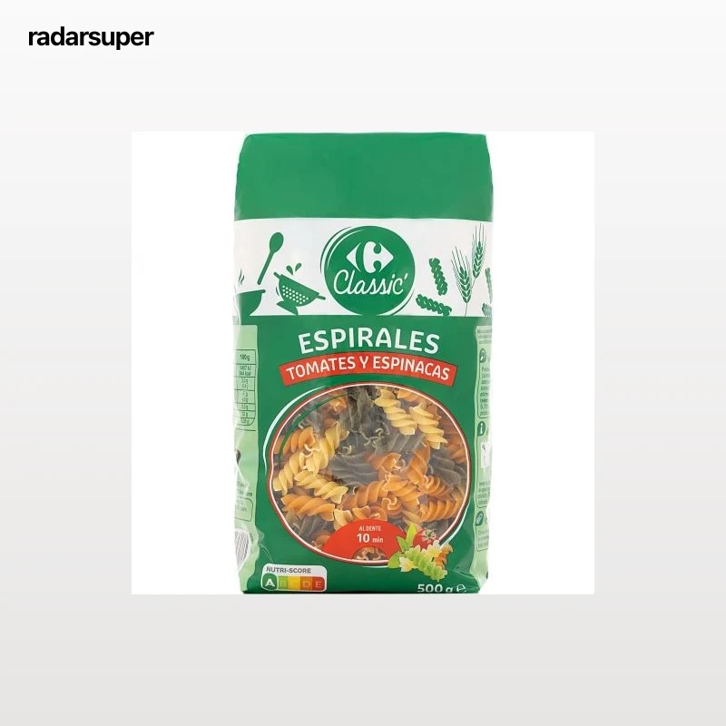 Pasta espirales vegetales Carrefour Classic 500 g.