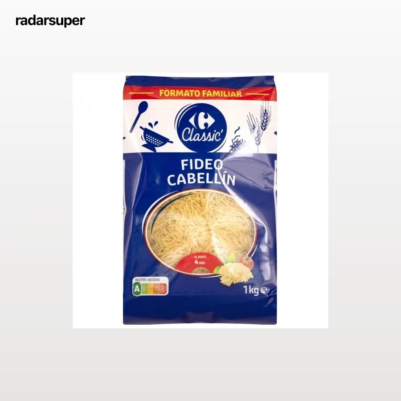 Pasta fideo cabellín Carrefour Classic 1 kg.