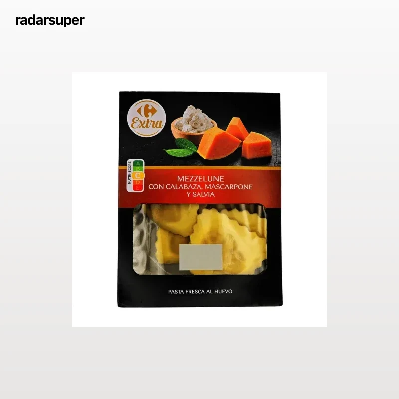 Pasta fresca al huevo Mezzelune con calabaza, mascarpone y salvia Carrefour Extra 250 g.