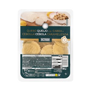 Pasta fresca girasoles rellena de queso de cabra y cebolla caramelizada