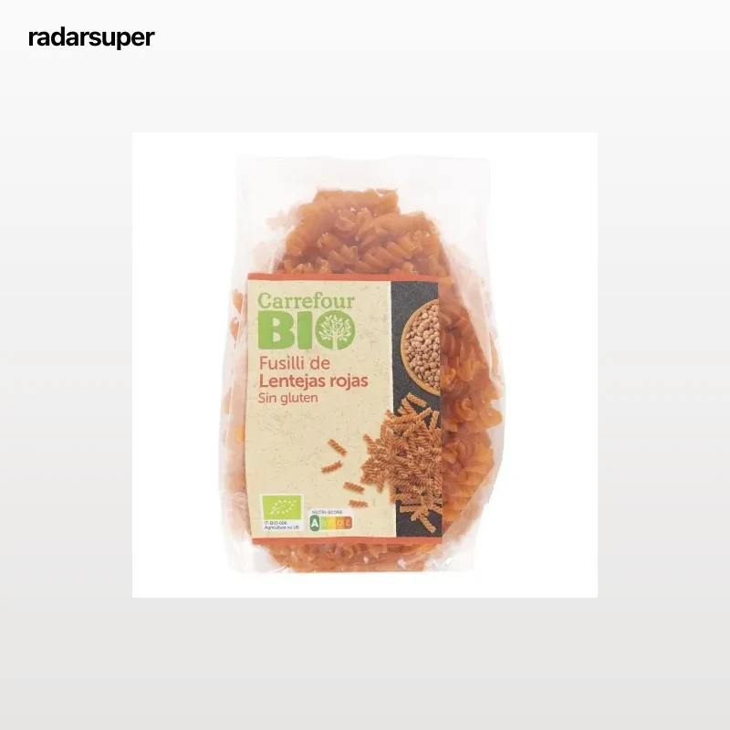 Pasta fusilli de lentejas rojas ecológica Carrefour Bio 250 g.
