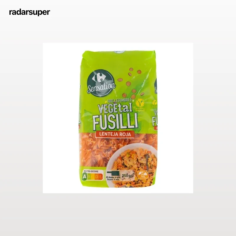 Pasta fusilli lenteja roja Carrefour Sensation sin gluten 250 g.