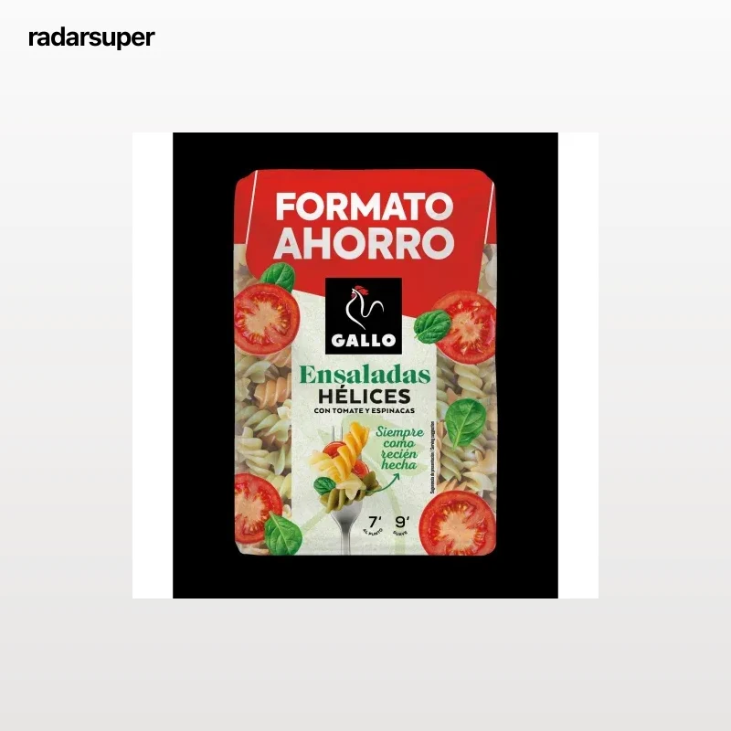 Pasta hélices con tomate y espinaca ensaladas Gallo 675 g.
