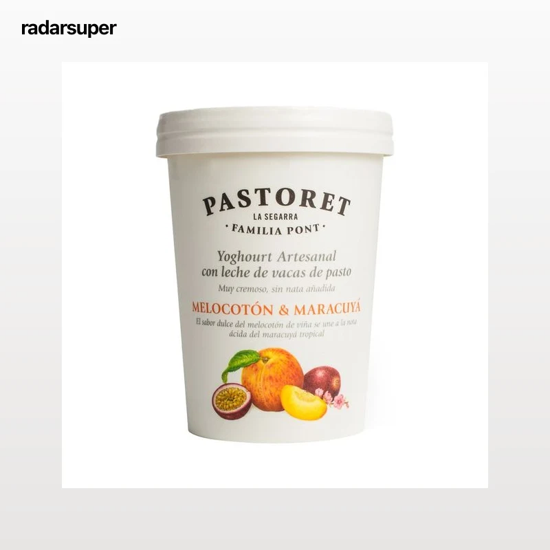 PASTORET Yogur artesanal cremoso con sabor a melocotón y maracuya  500 g.