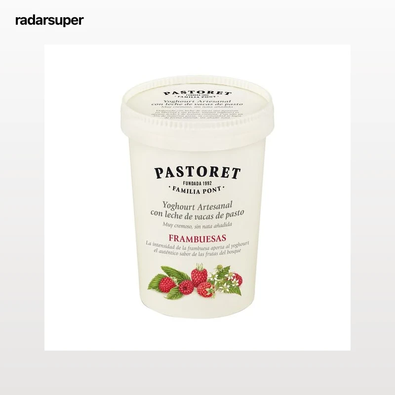 PASTORET Yogur artesanal sin nata añadida, con leche de pasto y frambuesas  500 g.
