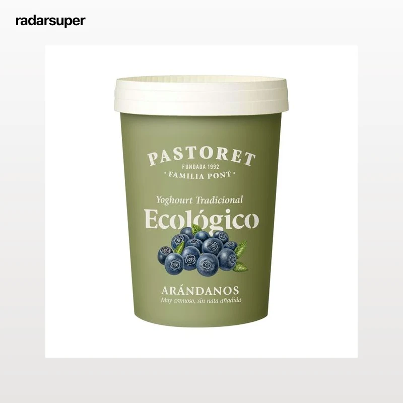 PASTORET Yogur natural azúcarado con arándanos ecológicos 500 g.