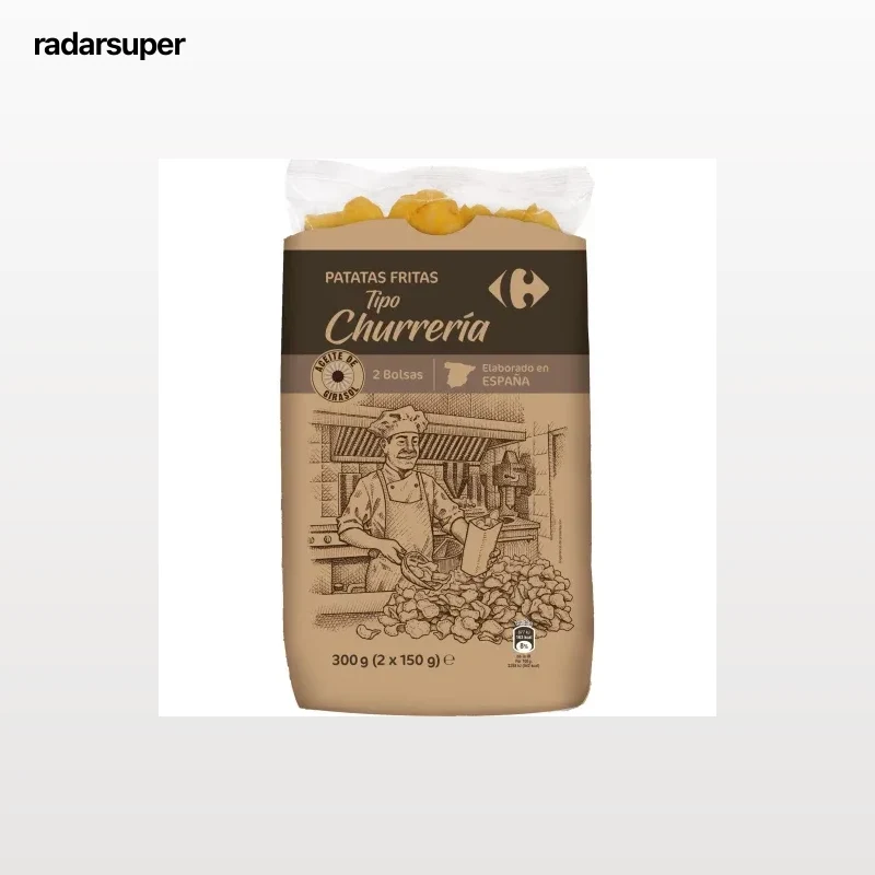 Patatas fritas churrería en aceite de girasol Carrefour pack de 2 bolsas de 150 g.