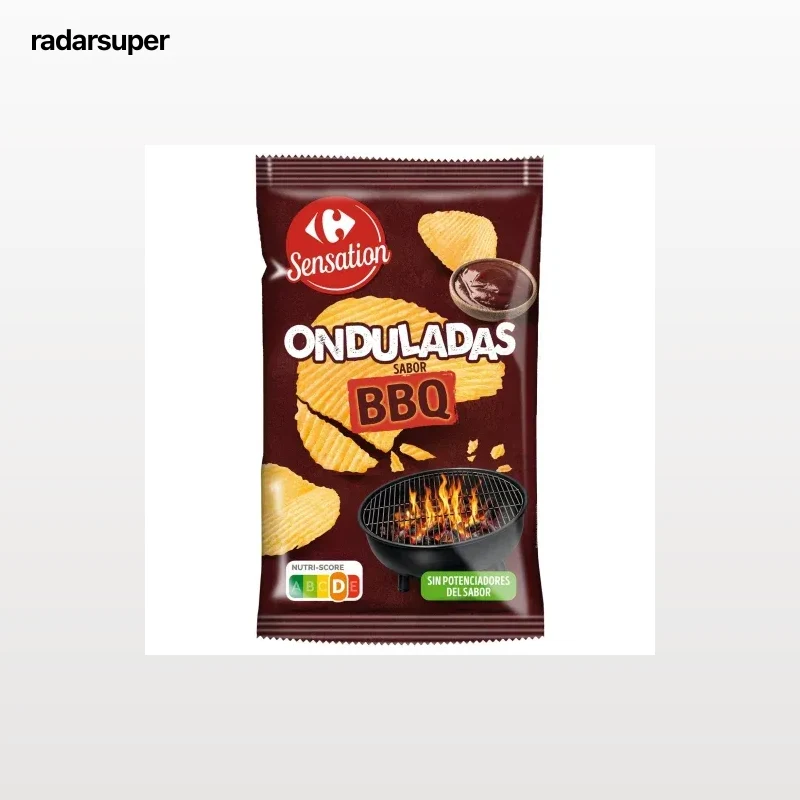 Patatas fritas onduladas sabor BBQ Carrefour Sensation 150 g.