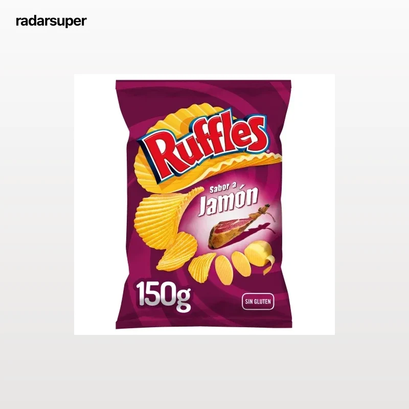 Patatas fritas onduladas sabor jamón Ruffles sin gluten 150 g.