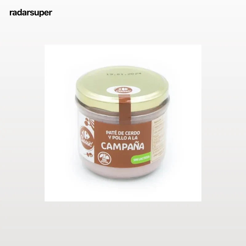 Paté campaña de cerdo y pollo Classic Carrefour sin gluten y sin lactosa 160 g.