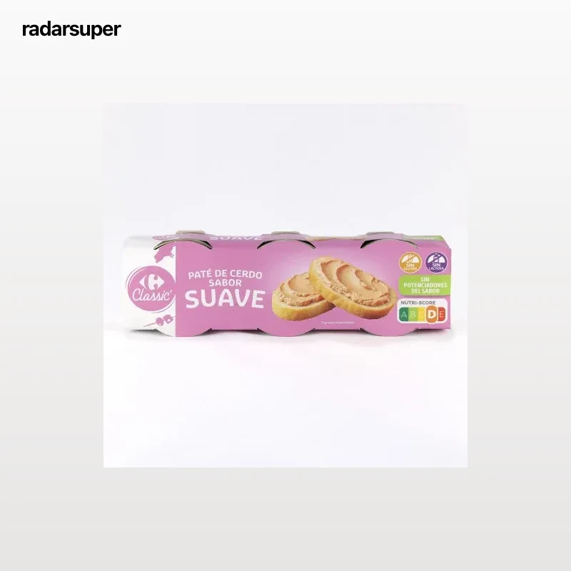 Paté de cerdo sabor suave Classic Carrefour pack de 3 latas de 80 g.