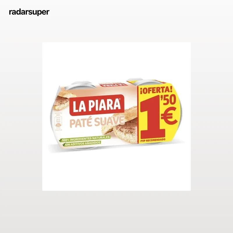 Paté suave de hígado de cerdo La Piara sin gluten y sin lactosa pack de 2 unidades de 75 g.