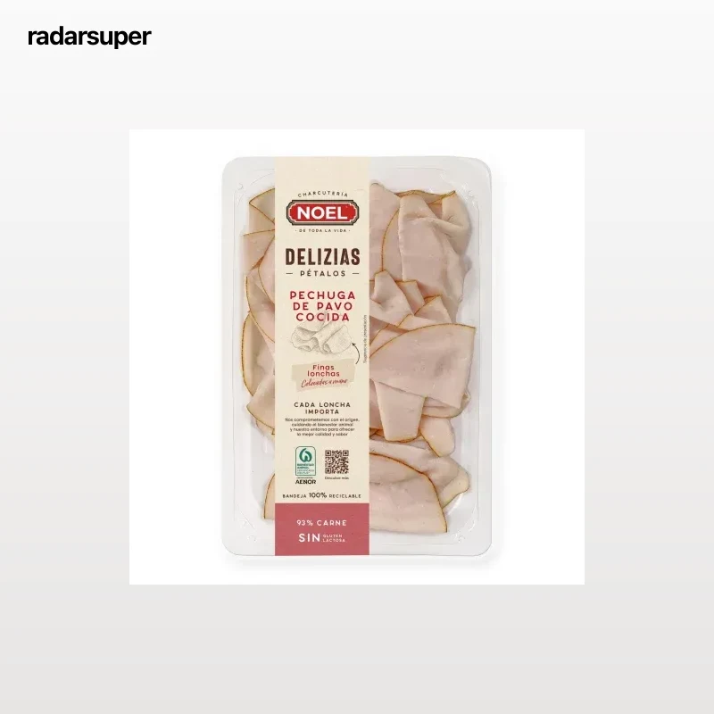 Pechuga de pavo cocida sabor ahumado en pétalos Delizias Noel sin gluten y sin lactosa 90 g