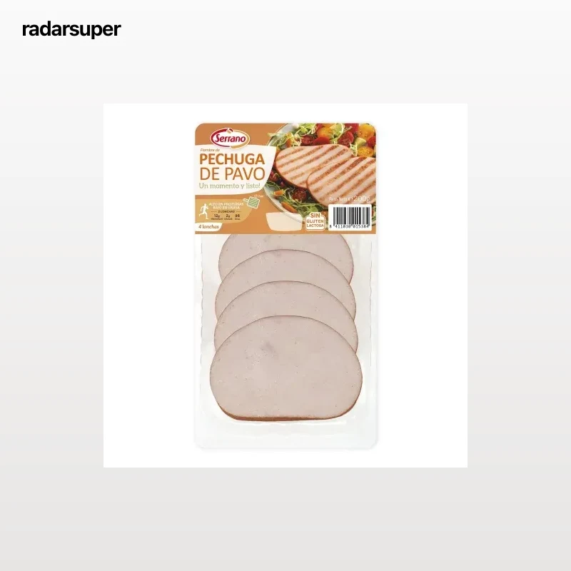 Pechuga de pavo en lonchas Un Momento y Listo Serrano sin gluten sin lactosa 200 g.