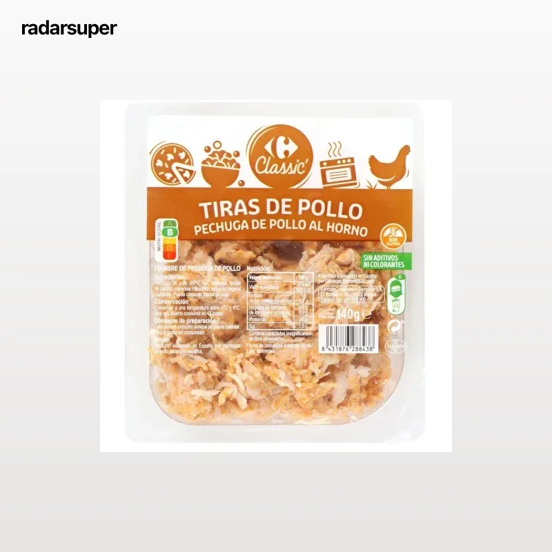 Pechuga de pollo al horno en tiras Carrefour sin gluten 140 g.