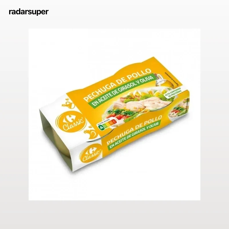 Pechuga de pollo en aceite Classic Carrefour pack de 2 unidades de 52 g.