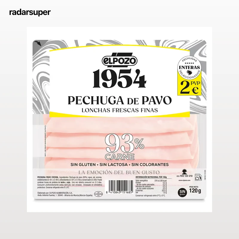 Pechuga de pavo 93% Elpozo 1954 120 g