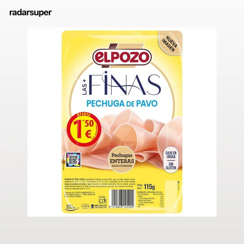 Pechuga pavo bajo en grasa lonchas finas ElPozo 115g