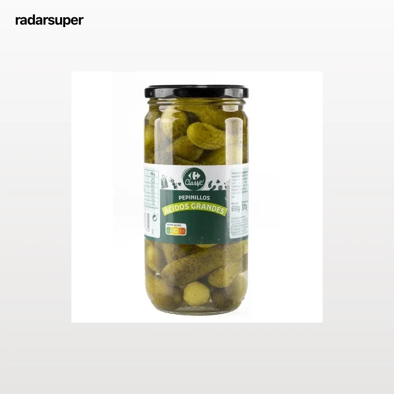 Pepinillos ácidos grandes Classic Carrefour 370 g.