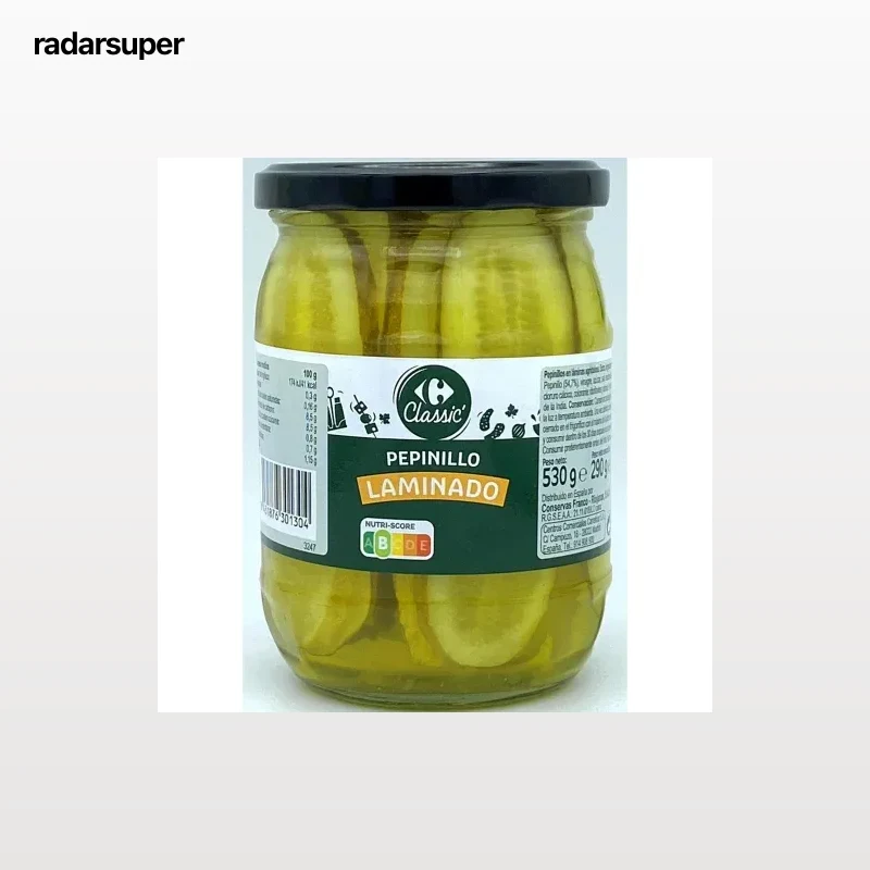 Pepinillos laminados agridulces Classic Carrefour 290 g.