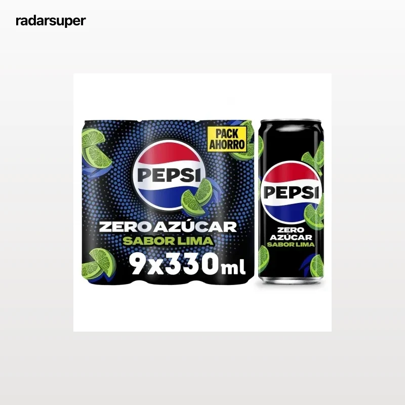 Pepsi zero azúcar lima pack de 9 latas de 33 cl.