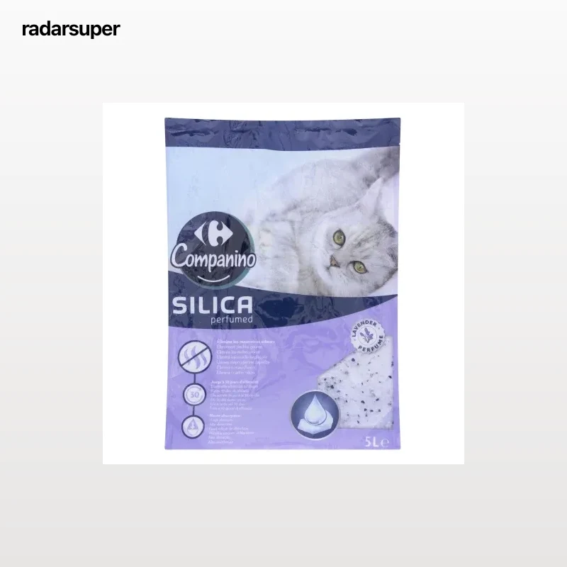Perlas silice lavanda para gato Carrefour 5L.