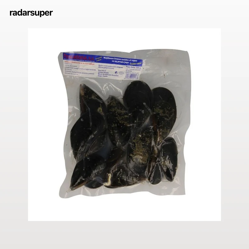 PESCADONA, S.A. Mejillones frescos cocidos al vapor en su propio jugo PESCADONA 500 gramos