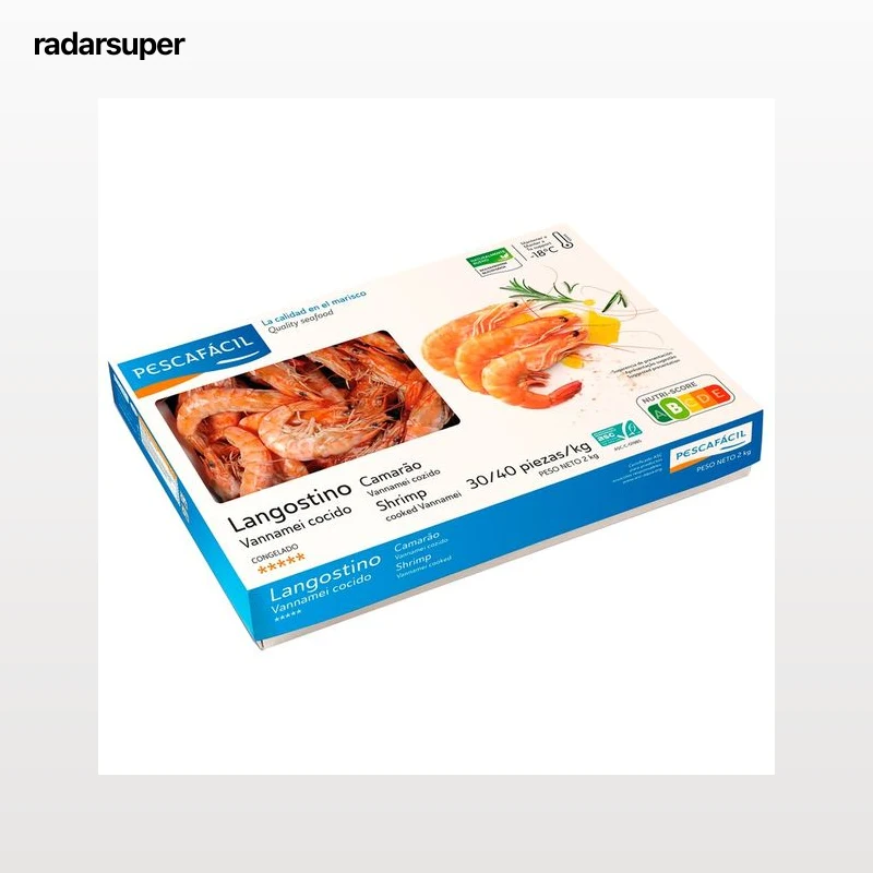 PESCAFACIL Langostino vannamei 30 / 40 cocido y congelado 2 kg.